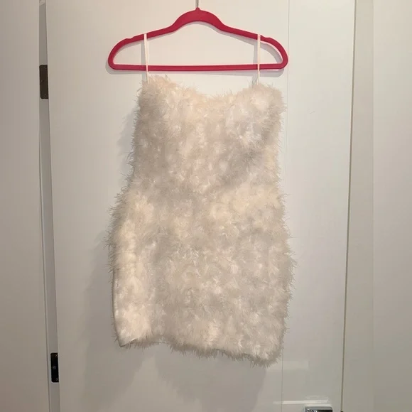 NWT Fuzzy White Strapless Mini Dress - Picture 2 of 4